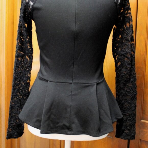 Black Peplum Top w/sheer cut-out sleeves - Picture 4 of 6